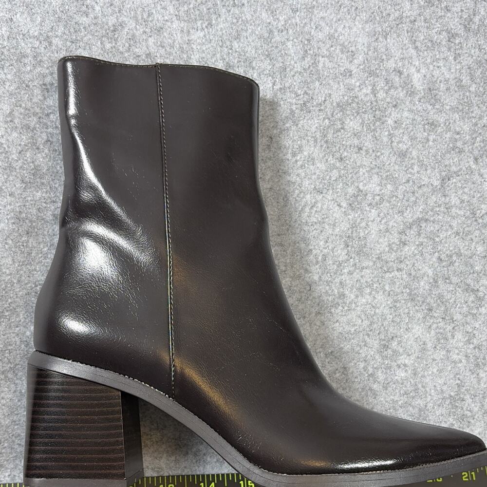ZARA Women’s Brown Faux Leather Pointed Toe Ankle Bootie Zip 8.5